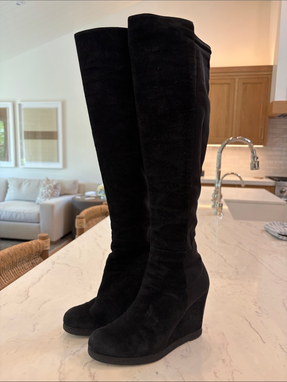 Stuart Weitzman Black Over-the-Knee Wedge Boots